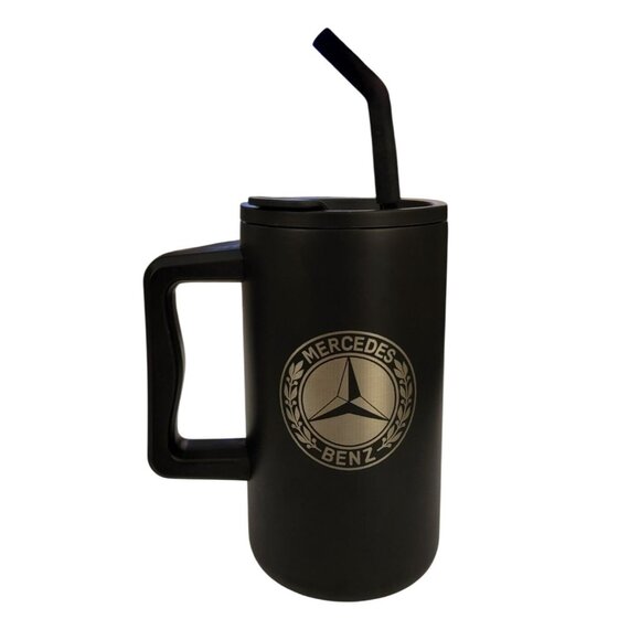 Mercedes-Benz 24 oz Stainless Steel Insulated Travel Mug w/ Handle & Straw – Mat - Picture 2 of 4